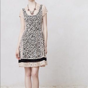 Anthropologie Beige and Black Lace Dress Size L